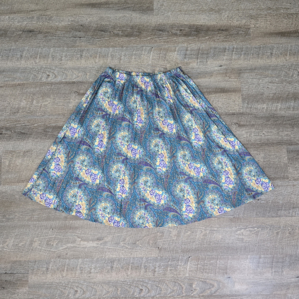 Floral Paisley Patterned Teal Blue Skirt